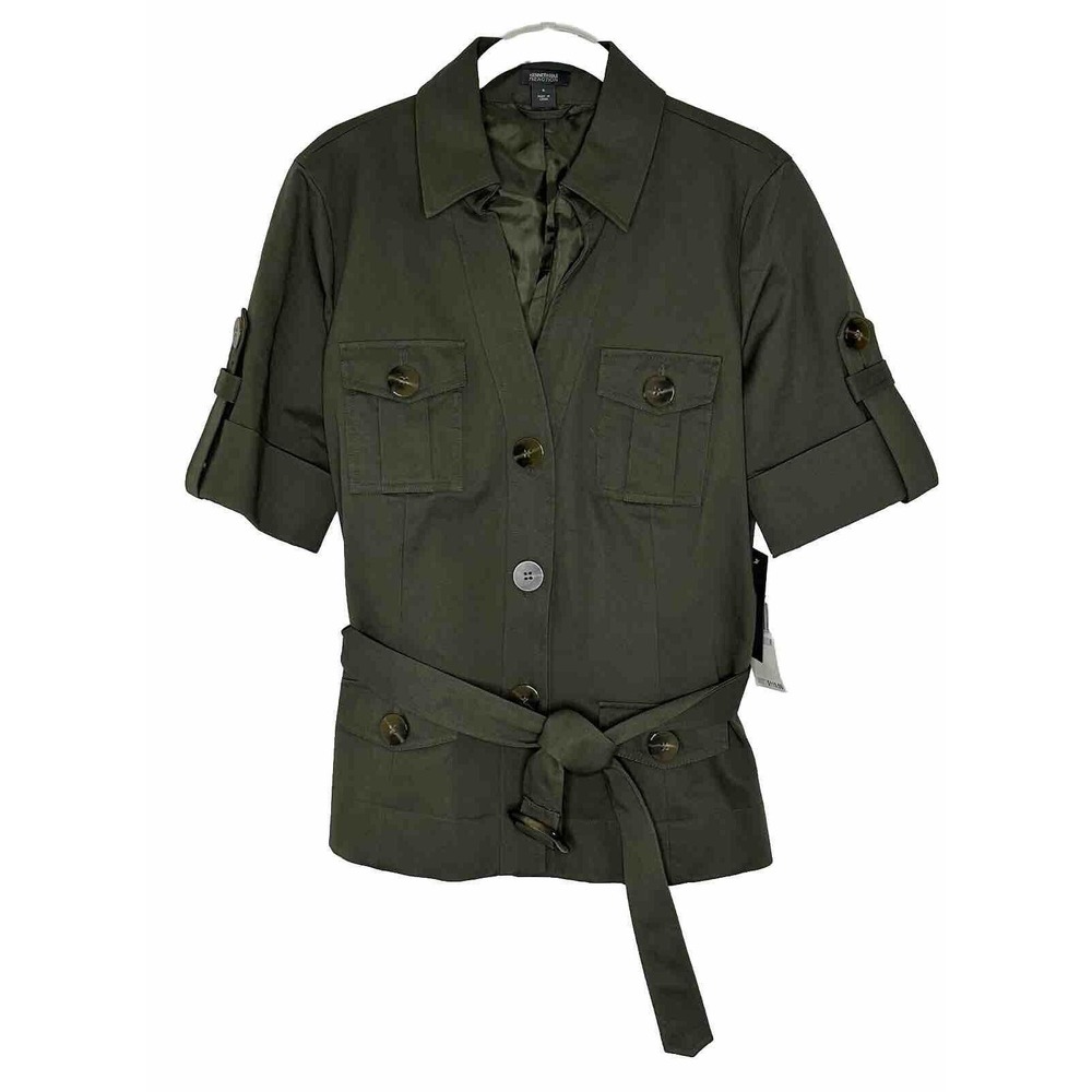 Kenneth Cole Reaction Olive Green Short Sleeve Cargo Button Vest Size 6 New